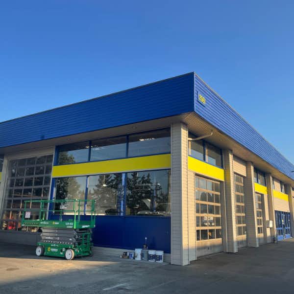 exterior of commercial garage repainted by Envision Painting in Victoria BC